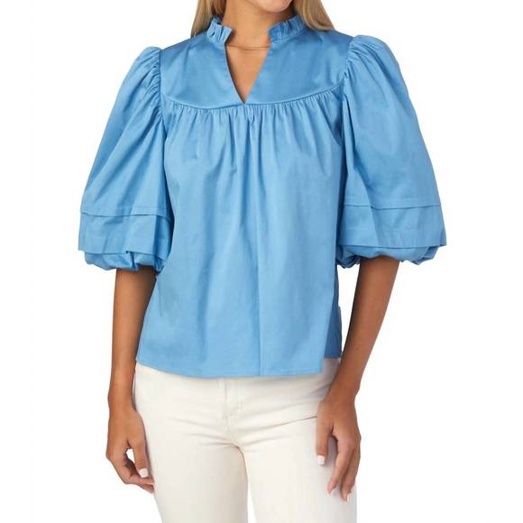 CROSBY BY MOLLIE BURCH Tops - CROSBY by Mollie Burch Light Blue Puff-Sleeve Cotton Tunic